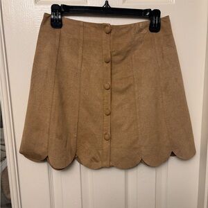 Tan Scalloped Button-Up Skirt